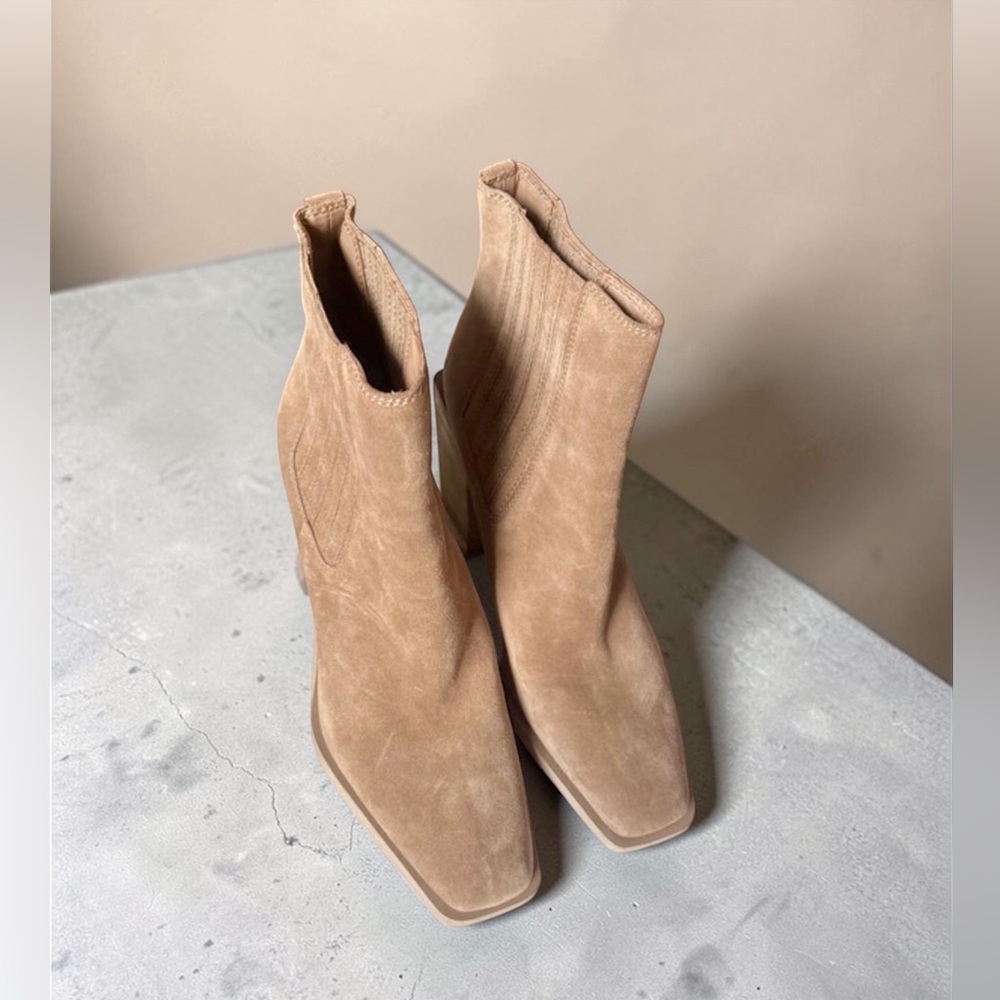Sam Edelman Taupe Suede Block Heel Ankle Boots